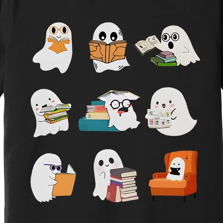 Ghost Reading Teacher Halloween Librarian Book Lover School Premium T-Shirt