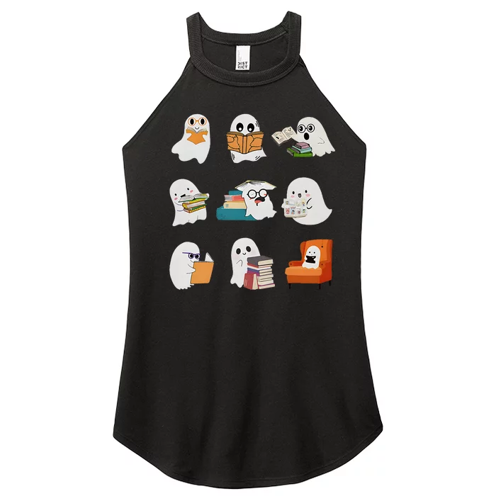 Ghost Reading Teacher Halloween Librarian Book Lover School Women’s Perfect Tri Rocker Tank