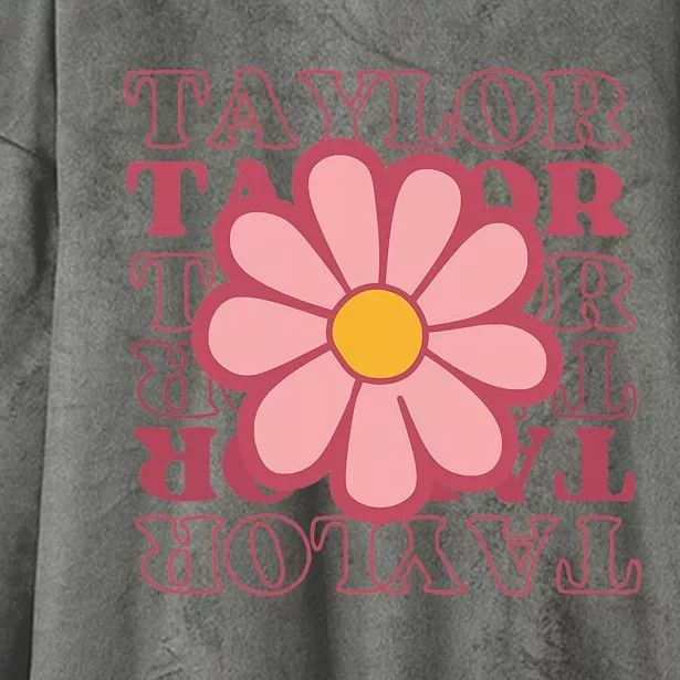 Girl Retro Taylor First Name Personalized Groovy Birthday Hooded Wearable Blanket