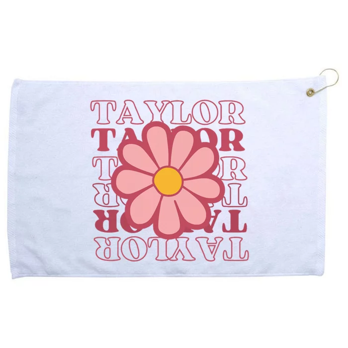 Girl Retro Taylor First Name Personalized Groovy Birthday Grommeted Golf Towel