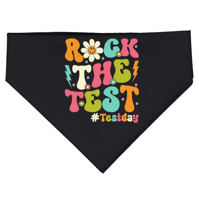 Groovy Rock The Test Motivational Retro Teachers Testing Day USA-Made Doggie Bandana