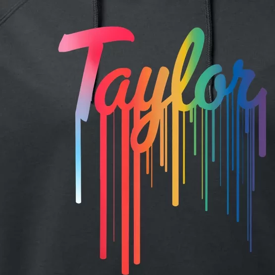 Girl Retro Taylor First Name Personalized Groovy 80S Performance Fleece Hoodie