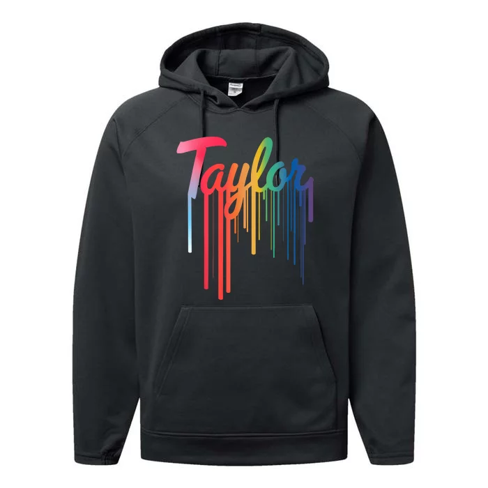 Girl Retro Taylor First Name Personalized Groovy 80S Performance Fleece Hoodie