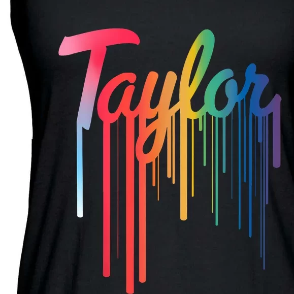 Girl Retro Taylor First Name Personalized Groovy 80S Ladies Essential Flowy Tank