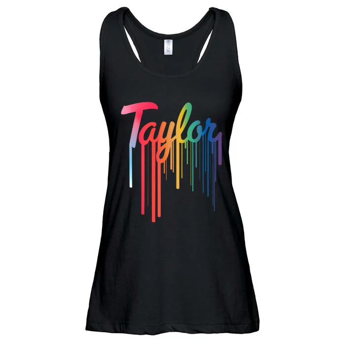 Girl Retro Taylor First Name Personalized Groovy 80S Ladies Essential Flowy Tank