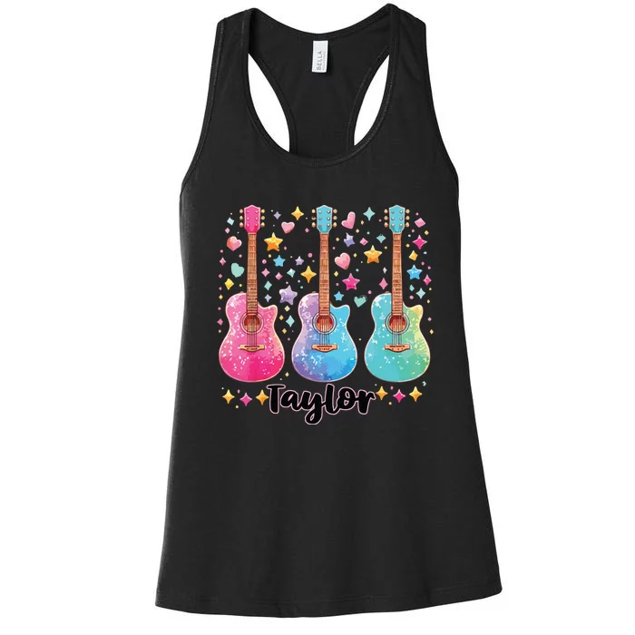 Girl Retro Taylor First Name Personalized Groovy 80s Pink Women's Racerback Tank