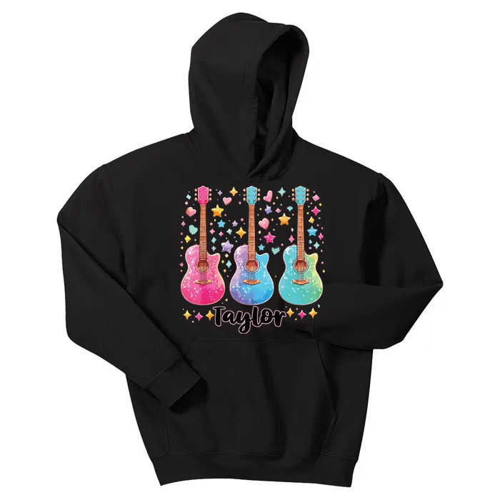 Girl Retro Taylor First Name Personalized Groovy 80s Pink Kids Hoodie