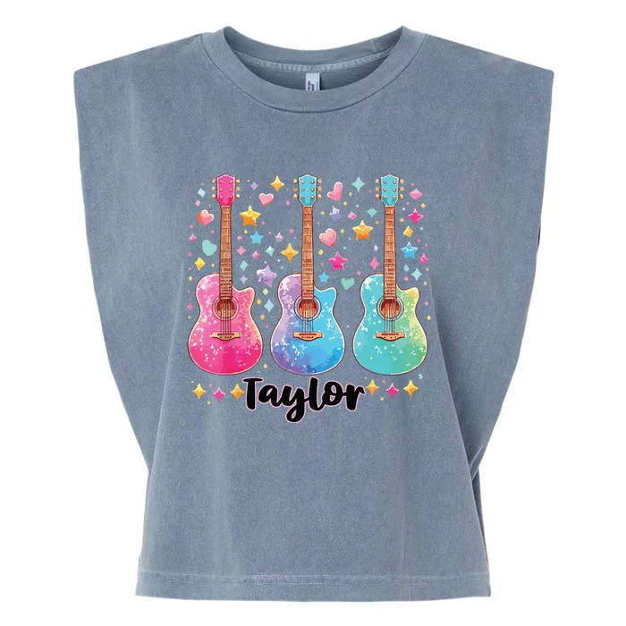 Girl Retro Taylor First Name Personalized Groovy 80s Pink Garment-Dyed Women's Muscle Tee