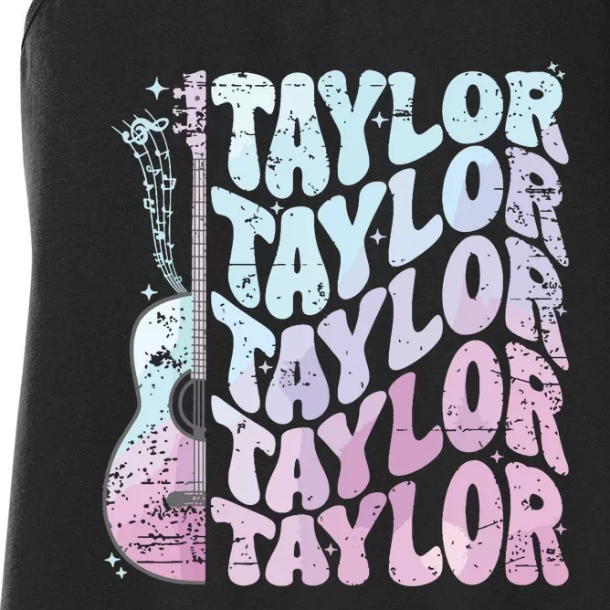 Girl Retro Taylor First Name Personalized Groovy 80s Pink Women's Racerback Tank