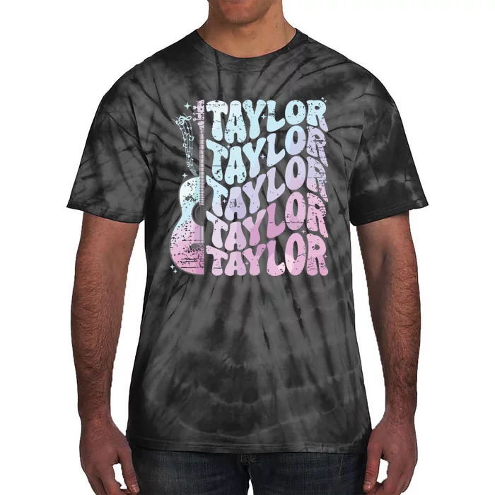 Girl Retro Taylor First Name Personalized Groovy 80s Pink Tie-Dye T-Shirt