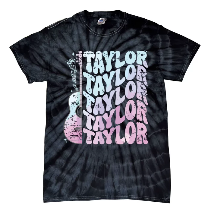 Girl Retro Taylor First Name Personalized Groovy 80s Pink Tie-Dye T-Shirt