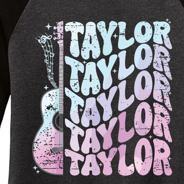 Girl Retro Taylor First Name Personalized Groovy 80s Pink Women's Tri-Blend 3/4-Sleeve Raglan Shirt