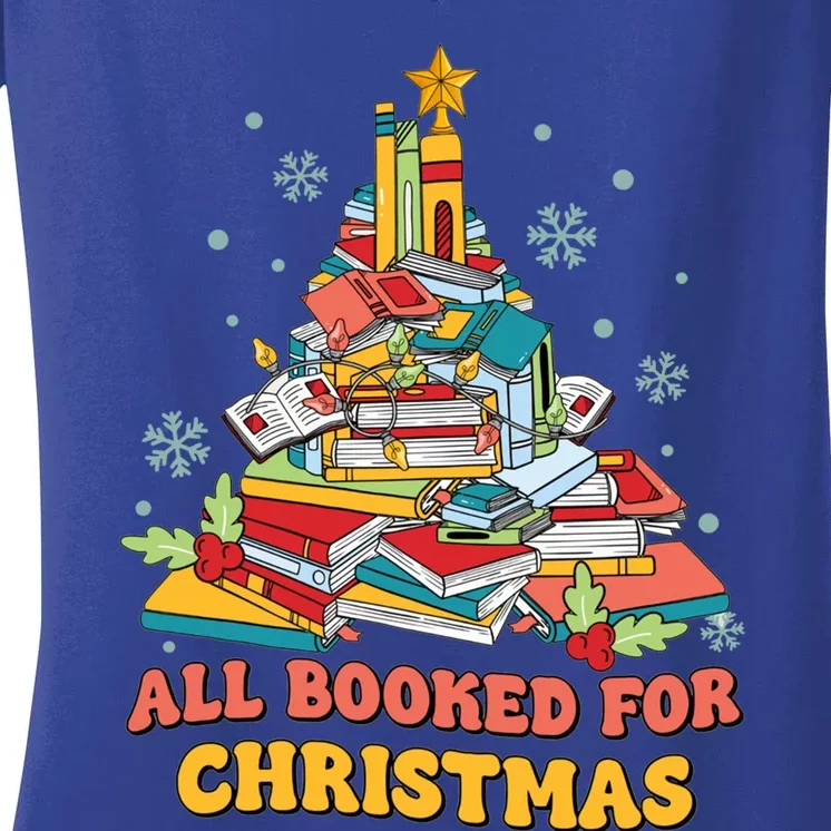 Groovy Reading Teacher Christmas Tree Librarian Book Lover Gift Women's V-Neck T-Shirt