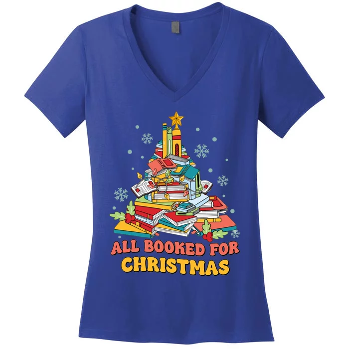 Groovy Reading Teacher Christmas Tree Librarian Book Lover Gift Women's V-Neck T-Shirt