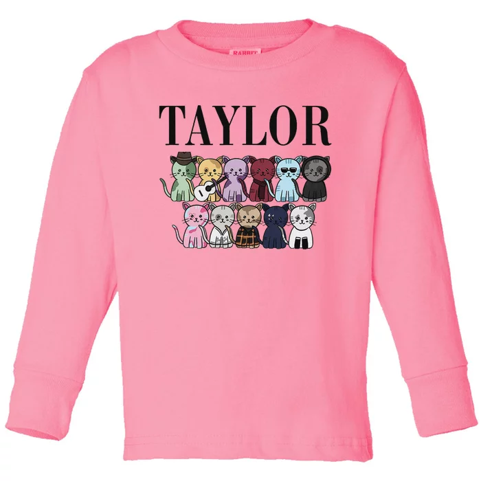 Girl Retro Taylor First Name Personalized Groovy Birthday Toddler Long Sleeve Shirt