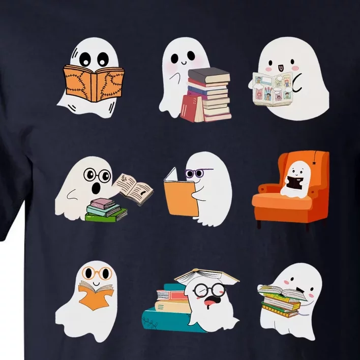 Ghost Reading Teacher Halloween Librarian Book Lover Tall T-Shirt