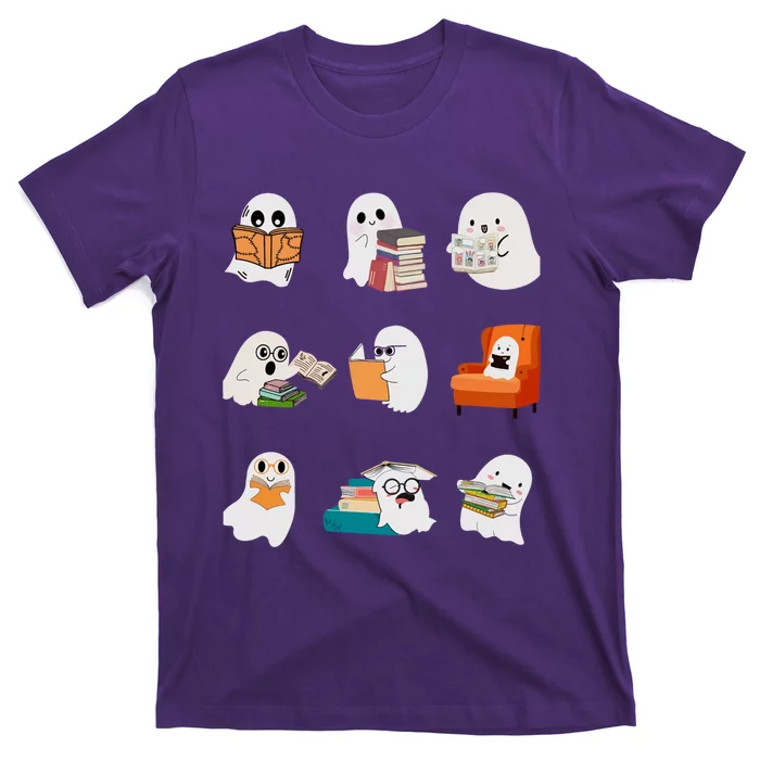 Ghost Reading Teacher Halloween Librarian Book Lover T-Shirt