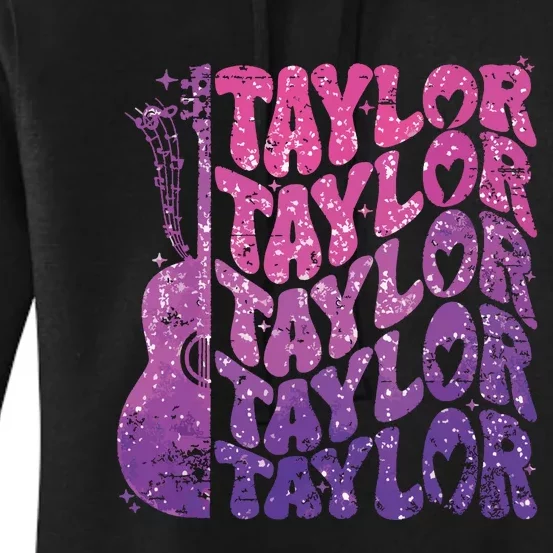 Girl Retro Taylor First Name Personalized Groovy 70s 80s Women's Pullover Hoodie