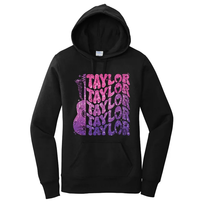 Girl Retro Taylor First Name Personalized Groovy 70s 80s Women's Pullover Hoodie