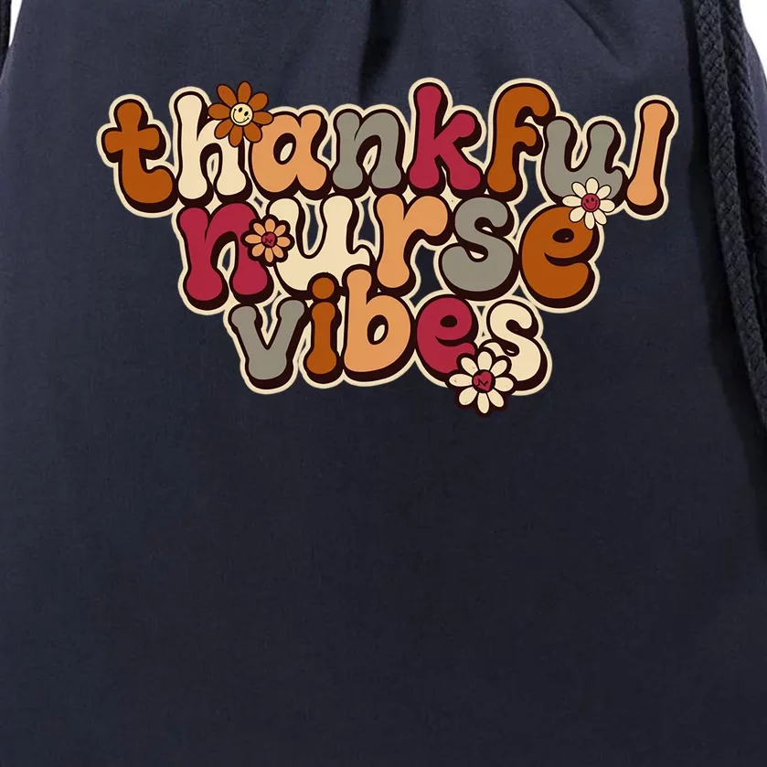 Groovy Retro Thankful Nurse Vibes Cute Floral Hippie Meaningful Gift Drawstring Bag