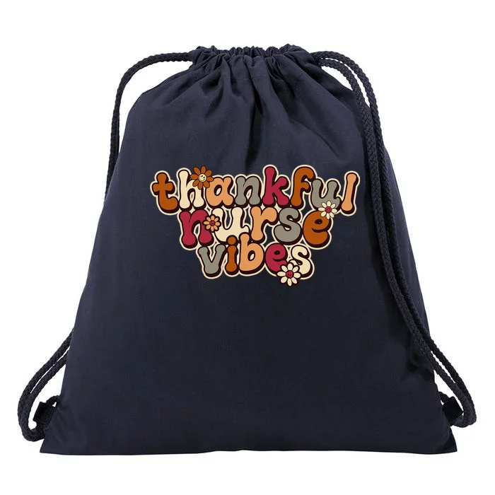 Groovy Retro Thankful Nurse Vibes Cute Floral Hippie Meaningful Gift Drawstring Bag