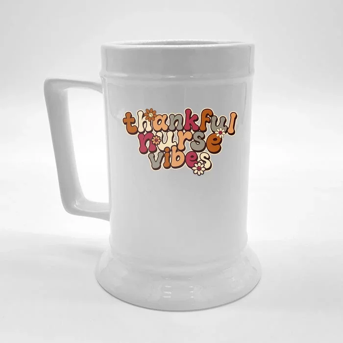 Groovy Retro Thankful Nurse Vibes Cute Floral Hippie Meaningful Gift Front & Back Beer Stein