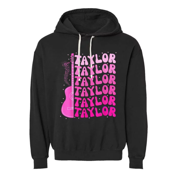 Girl Retro Taylor First Name Personalized Birthday Garment-Dyed Fleece Hoodie