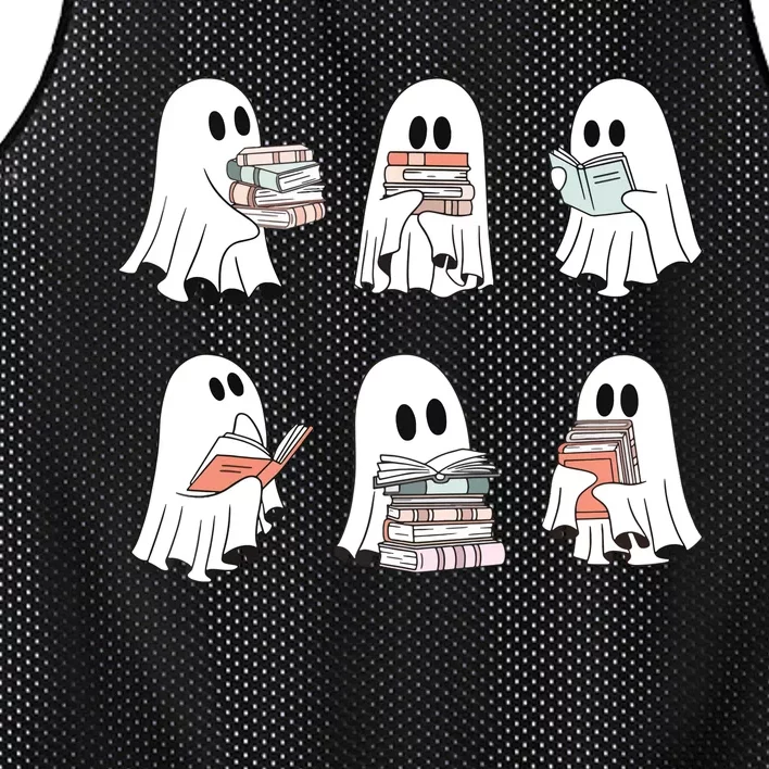 Ghost Reading Teacher Halloween Costume Librarian Book Lover Mesh Reversible Basketball Jersey Tank