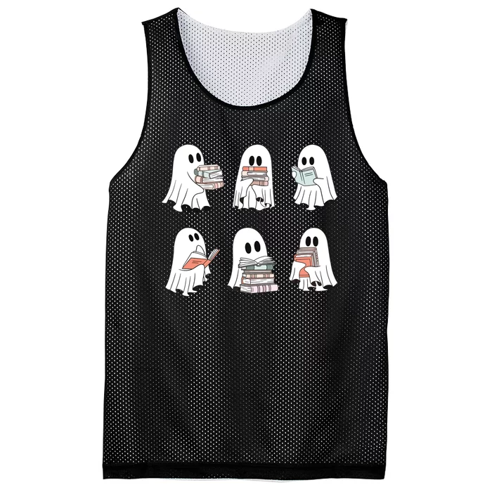 Ghost Reading Teacher Halloween Costume Librarian Book Lover Mesh Reversible Basketball Jersey Tank