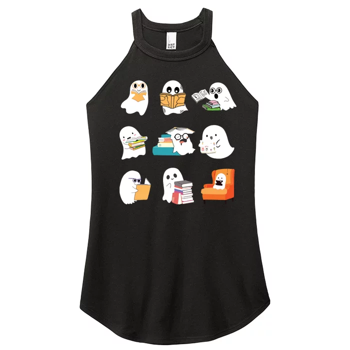 Ghost Reading Teacher Halloween Librarian Book Lover School Women’s Perfect Tri Rocker Tank