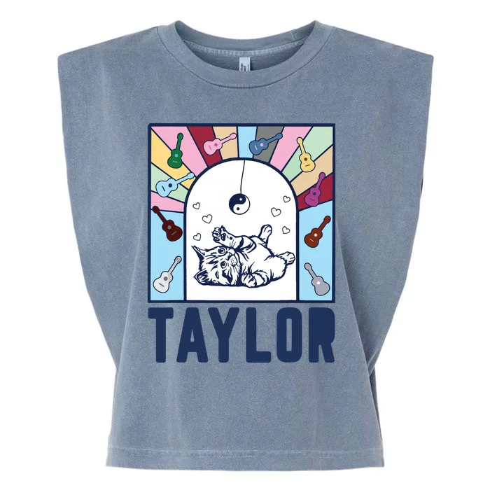 Girl Retro Taylor First Name Personalized Groovy Birthday Garment-Dyed Women's Muscle Tee