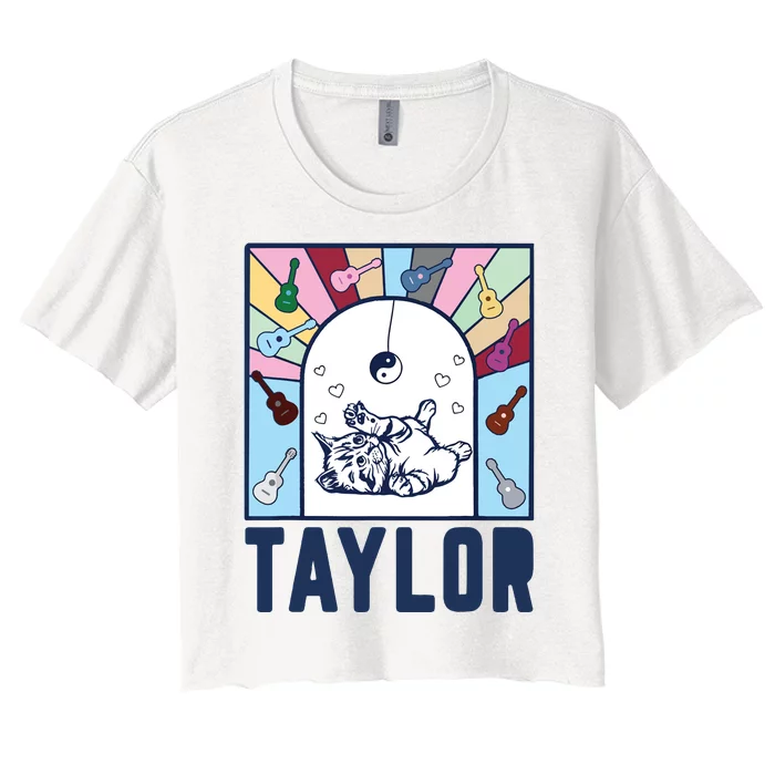 Girl Retro Taylor First Name Personalized Groovy Birthday Women's Crop Top Tee