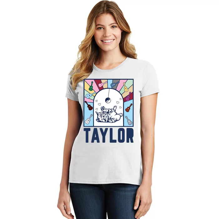 Girl Retro Taylor First Name Personalized Groovy Birthday Women's T-Shirt