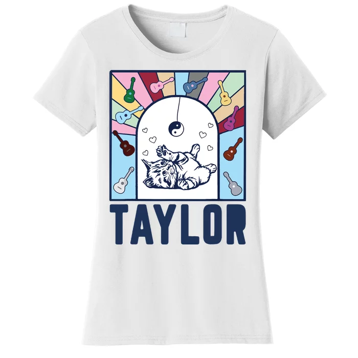 Girl Retro Taylor First Name Personalized Groovy Birthday Women's T-Shirt