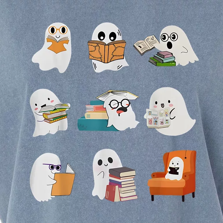 Ghost Reading Teacher Halloween Librarian Book Lover School Garment-Dyed Women's Muscle Tee