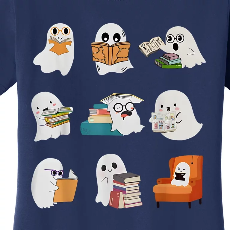 Ghost Reading Teacher Halloween Librarian Book Lover School Women's T-Shirt