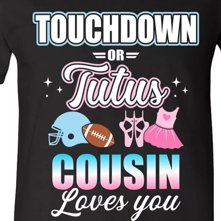 Gender Reveal Touchdowns Or Tutus Cousin Matching Baby Party V-Neck T-Shirt