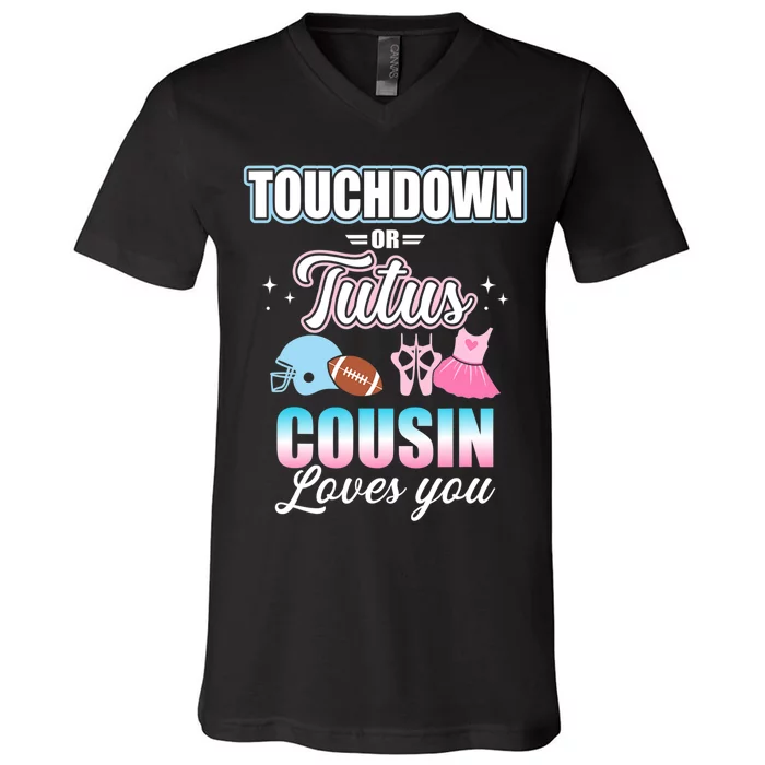 Gender Reveal Touchdowns Or Tutus Cousin Matching Baby Party V-Neck T-Shirt