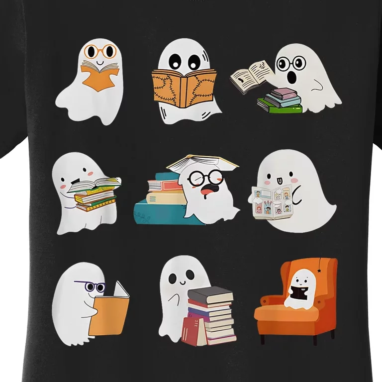 Ghost Reading Teacher Halloween Librarian Book Lover School Women's T-Shirt