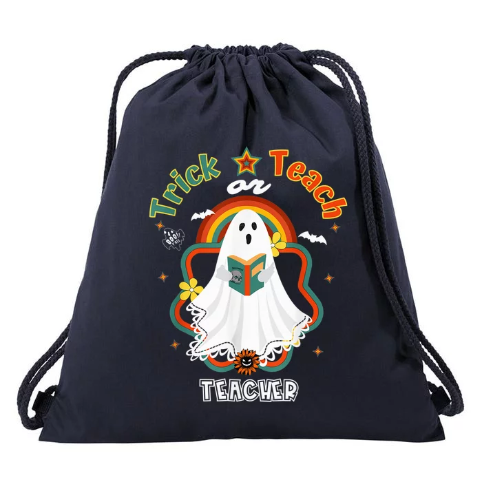 Groovy Retro Teacher Halloween Trick or Teach for professor Drawstring Bag