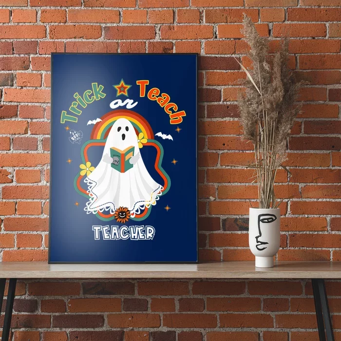 Groovy Retro Teacher Halloween Trick or Teach for professor Poster