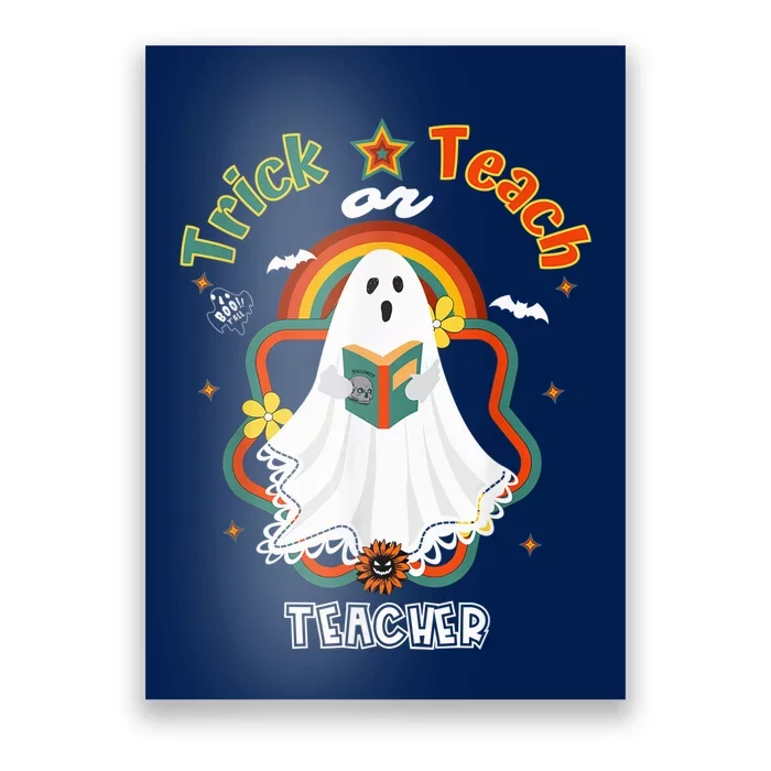 Groovy Retro Teacher Halloween Trick or Teach for professor Poster