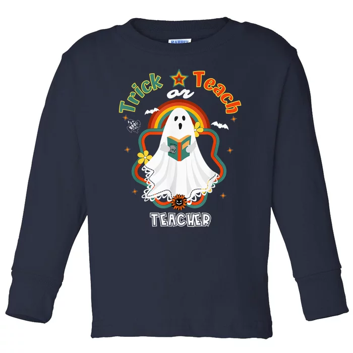 Groovy Retro Teacher Halloween Trick or Teach for professor Toddler Long Sleeve Shirt