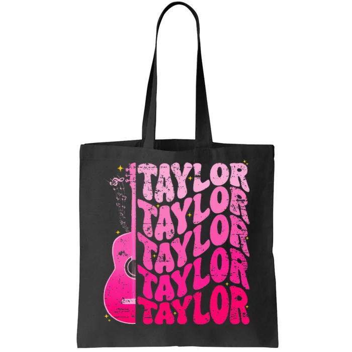 Girl Retro Taylor First Name Personalized Groovy 80S Pink Tote Bag