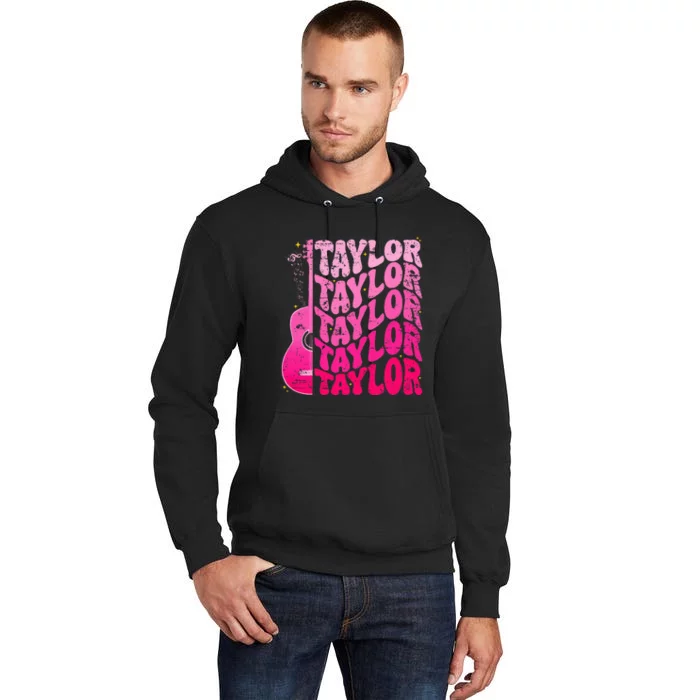 Girl Retro Taylor First Name Personalized Groovy 80S Pink Tall Hoodie