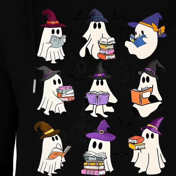 Ghost Reading Teacher Halloween Librarian Book Lover School Womens Funnel Neck Pullover Hood