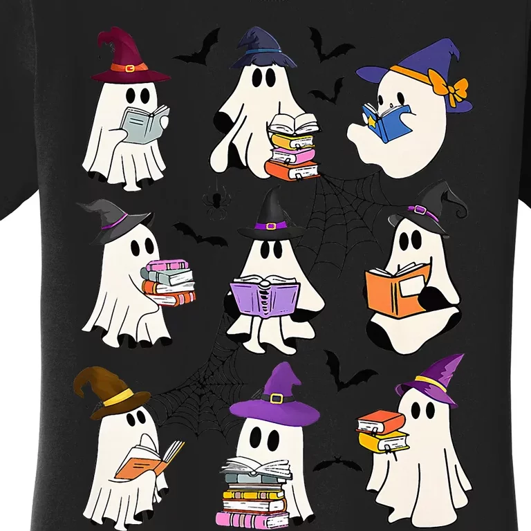 Ghost Reading Teacher Halloween Librarian Book Lover School Women's T-Shirt