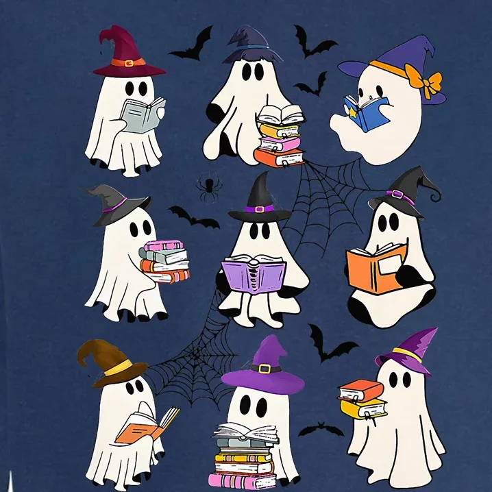 Ghost Reading Teacher Halloween Librarian Book Lover School Garment-Dyed Sweatshirt