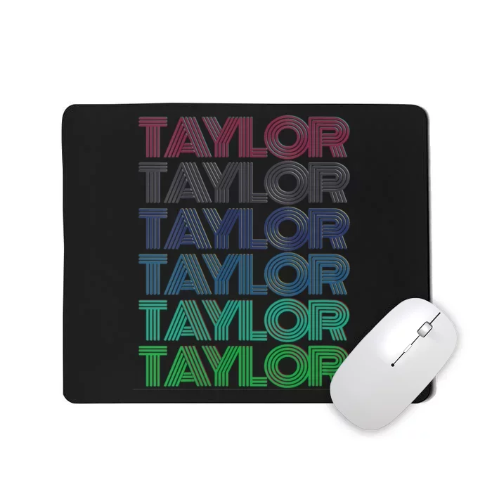 Girl Retro Taylor First Name Personalized Groovy 80S Mousepad