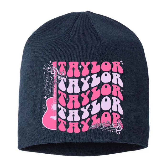 Girl Retro Taylor First Name Personalized Groovy Birthday 8 1/2in Sustainable Knit Beanie